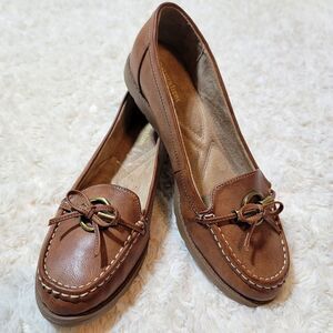 Naturalizer Inlay Brown Vegan Faux Leather Slip-On Bow Loafer Shoes